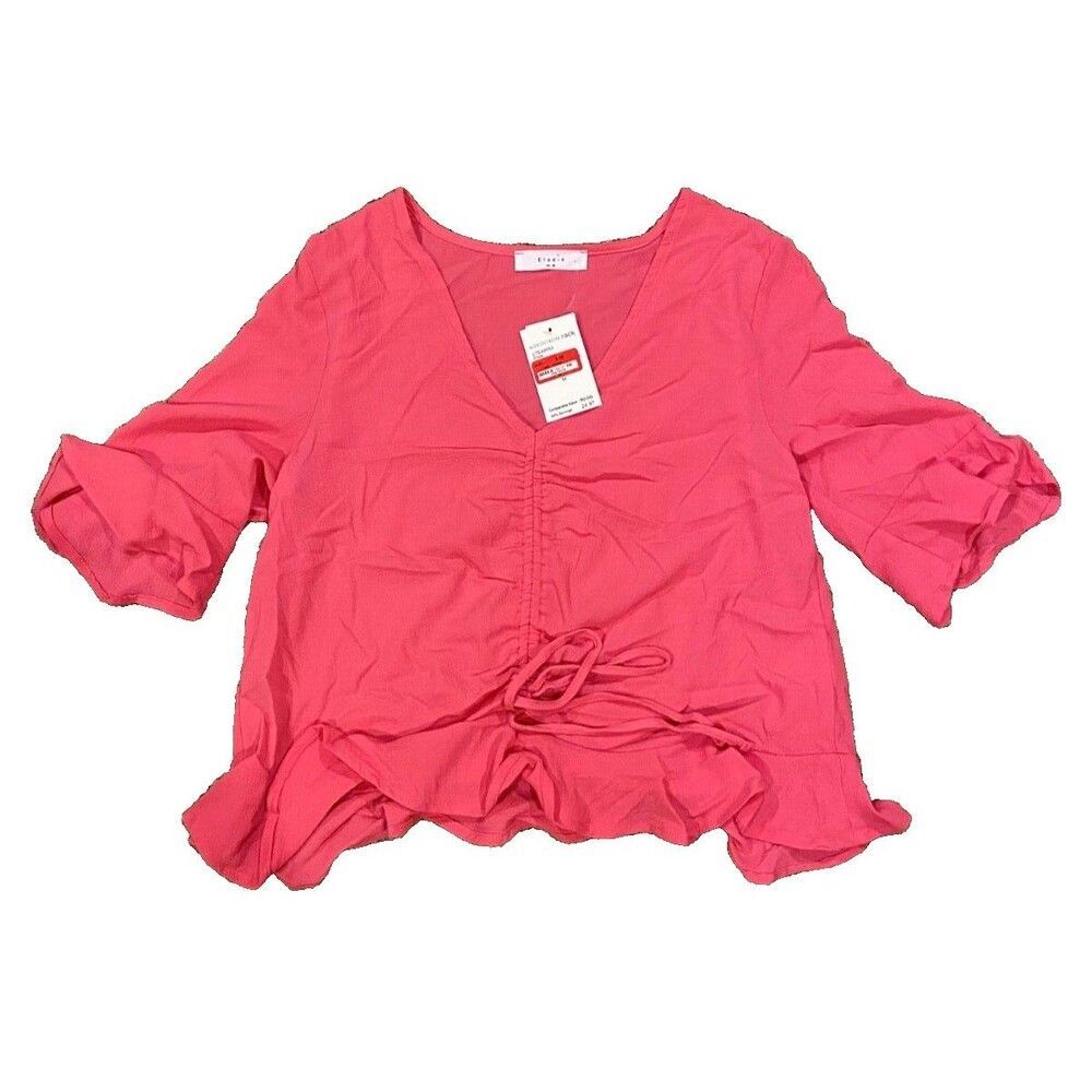 Elodie Ruffle Sleeve Cinched Front Blouse Size M Medium Pink